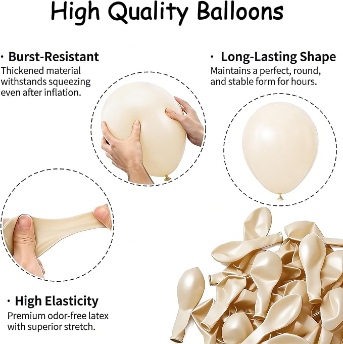 50pcs Cream Beige Balloons 12 Inch, Matte Neutral Sand White Nude Latex Balloon - Image 4