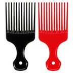 2 Pcs Hair Pick Comb Wide Tooth Lift for Hair Styling Detangling Plastic Afro Comb for Women Men (Black, Red)