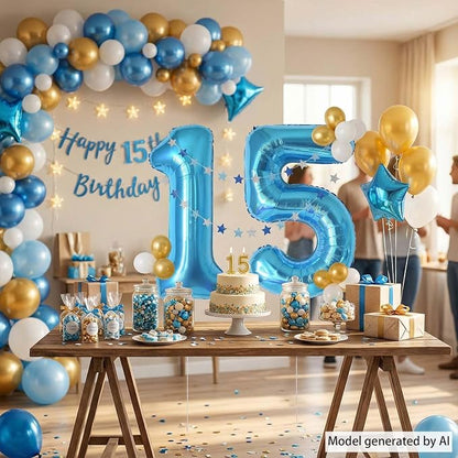 Light Blue Number 15 Balloon 40 Inch, Foil Numeral - Image 3