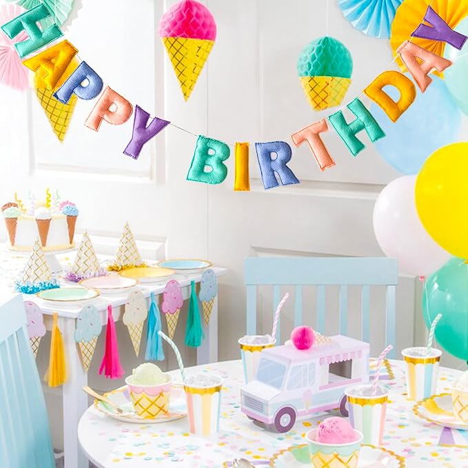 Pre-Strung Pastel Felt Happy Birthday Banner, Macaron Birthday Decorations | - Image 3