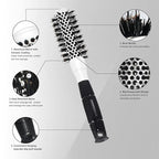 Round Brush for Blow Drying, 1 inch Small Round Barrel Hair Brushes with Ball Tip Boar Bristles, Nano Tech Thermal Ceramic Ionic, Double Edge Razor Comb for Hair Cutting Included