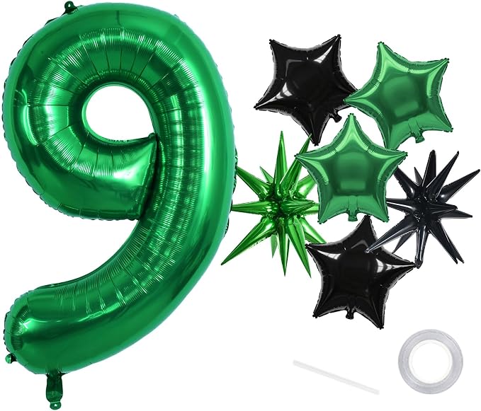 TONIFUL 9th Birthday Balloons Kit 40 Inch Dark Green Large Number 9 Balloon | by TONIFUL