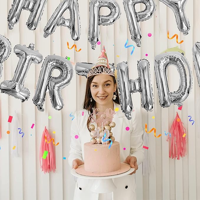 Silver Happy Birthday Balloon Banner Set -16" Foil Letters Balloons | 76pcs - Image 8
