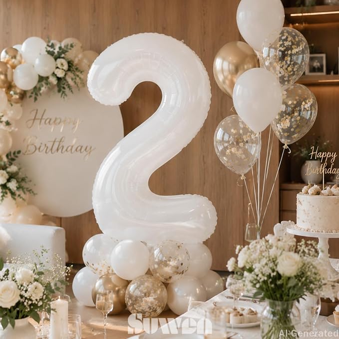 SUWEN 40 Inch White Large 2 Balloon Number Big Foil Helium Numbers 0-9 | Giant - Image 3