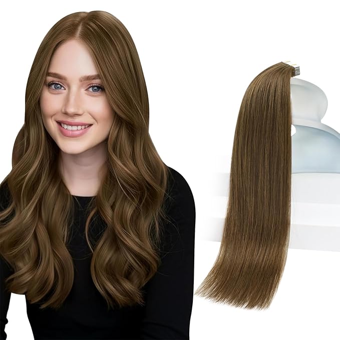 Sunny Hair Human Hair Tape in Extensions, Cool Brown Tape in Hair Extensions Human Hair 20 inch Straight Remy Tape in Human Hair Extensions 20Pcs 50g
