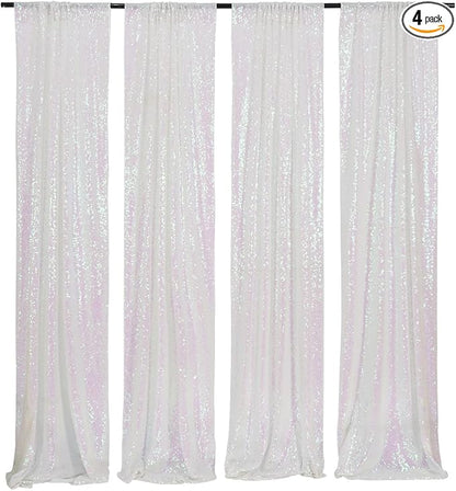 Poise3EHome White Iridescent Sequin Backdrop Curtains, 4 Panels 2FTx8FT Glitter by Poise3EHome