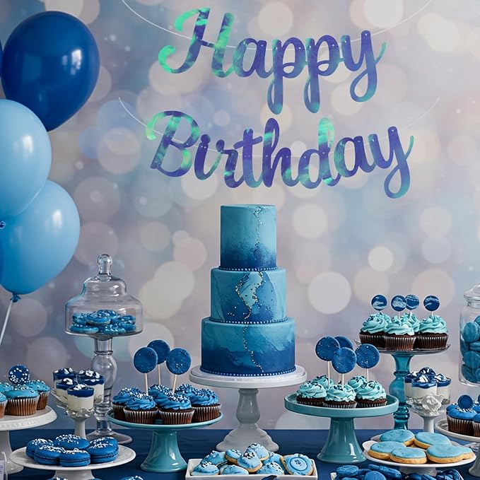 BEISHIDA Double-Sided Rainbow Blue Happy Birthday Banner - Image 6