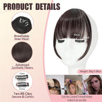 Clip in Bangs, Synthetic Wispy Bangs Hair Clip, Medium Brown Fake Bangs Fringe with Temples Hairpieces for Women Natural Curved Hair Extensions for Daily Wear