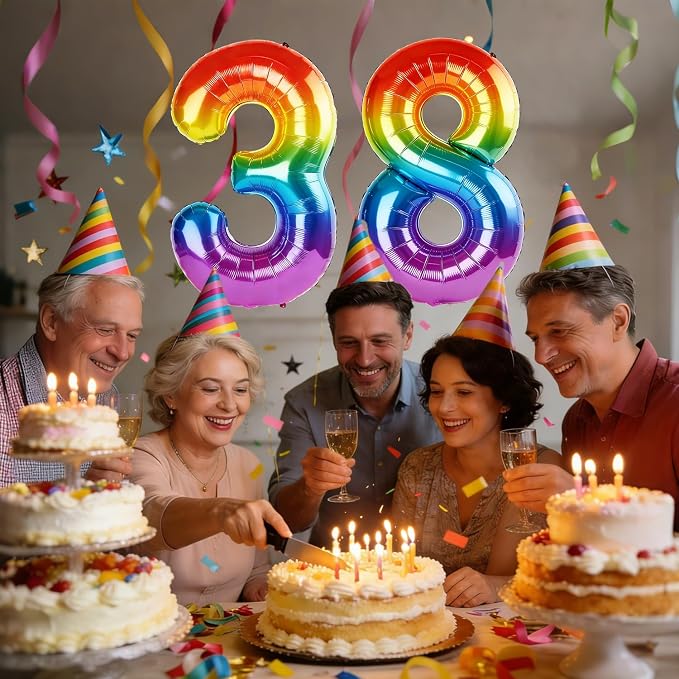 40 Inch Number 38 Balloons for 38th Birthday Party Decorations, 0-100 Rainbow - Image 2