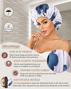 Large Shower Caps for Women Reusable Waterproof Satin Lined Shower Cap with Adjustable Band Double Layer Design Luxury Washable Bath Hair Bonnet (Blue Flower)