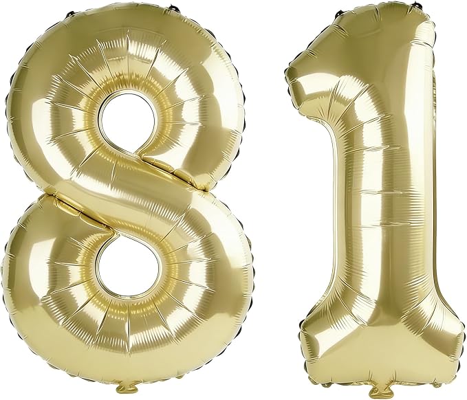 40 Inch Number 81 Balloons for 81st Birthday Party Decorations, 0-100 Champagne by FOBELEC