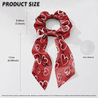 2 Piece Butterfly Love Heart Print Hair Scarf Scrunchies for Women Valentine's Day Hair Ties No Damage Ribbon Scrunchies Knotted Bow for Yoga