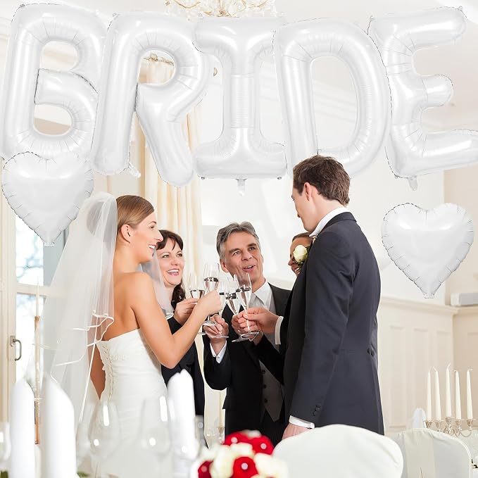 40inch White BRIDE Letter Balloons, Giant White Bride Foil Helium Balloon Banner - Image 7