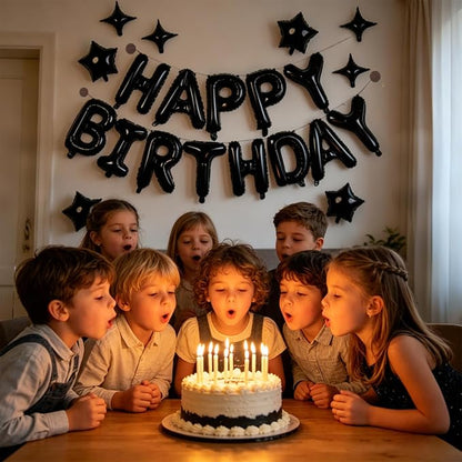 Black Happy Birthday Balloons Banner 16 Inch Mylar Foil Letters, 10 Inch Five & - Image 4