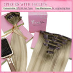 YoungSee 150g Hair Extensions Clips in for Women Ash Blonde Clip in Hair Extensions Real Human Hair Ombre Platinum Blonde Balayage Clip on Hair Extensions Straight Hair 20Inch 7Pcs