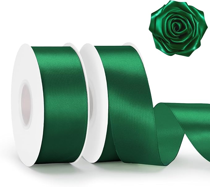 KINGLAKE Forest Green Satin Ribbon – 1-1/2 Inch x 2 Rolls Emerald Green Ribbon by KINGLAKE