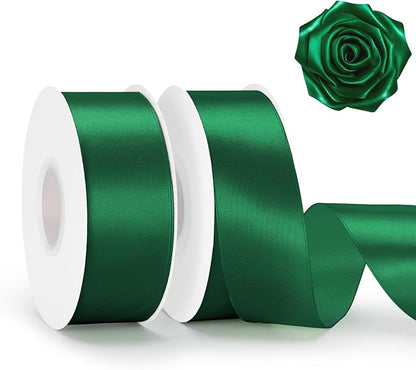 KINGLAKE Forest Green Satin Ribbon – 1-1/2 Inch x 2 Rolls Emerald Green Ribbon by KINGLAKE