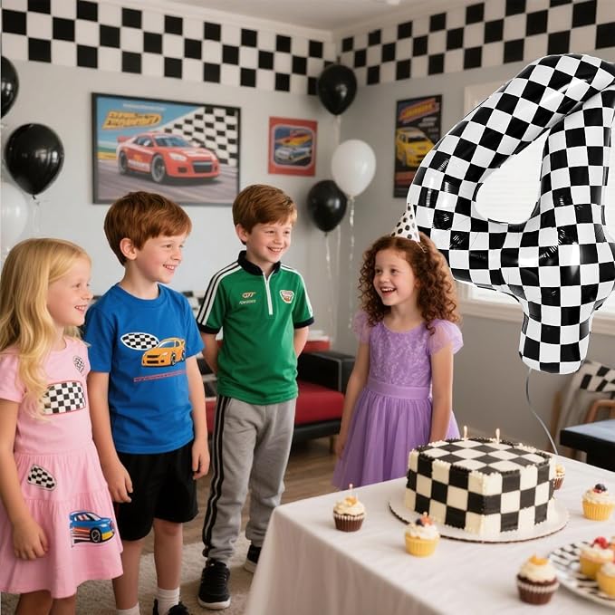 40 Inch Checkered 4 Balloons, Boys Girls Racing Car Track Theme Supplies - Image 6
