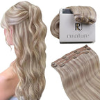 RUNATURE Clip in Hair Extensions Real Human Hair, Blonde Hair Extensions Clip Ins, Double Weft Human Hair Clip in Extensions, Remy Natural Hair, 16 Inch 50g 3pcs #19P60 Grey Blonde Highlights