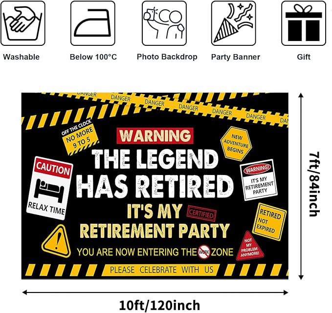 Happy Retirement Banner Caution Logos Retirement Party Decorations Funny Legend - Image 2