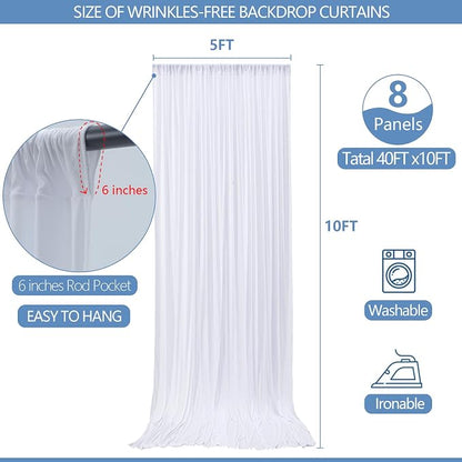 40x10ft Wrinkle Free White Backdrop Curtain - Image 3