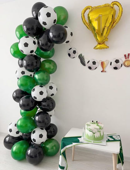 Soccer Balloons, Birthday Party Decor | Green and Black Soccer Printed Latex - Image 6