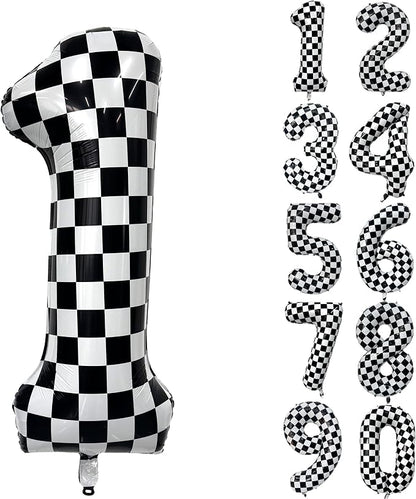 40 Inch Checkered Number Balloon 1 Black and White Number 1 Balloon Foil Helium by Yeodong