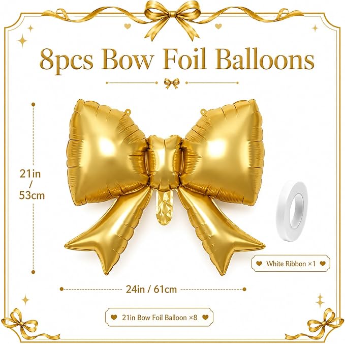 8Pcs Gold Bow Foil Balloons, 21Inch Gold Bow Shaped Balloons - Image 2