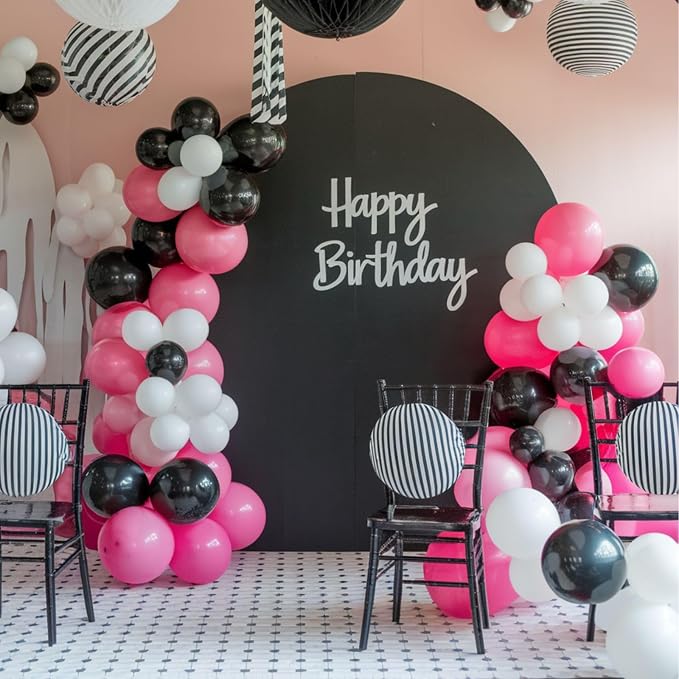 Pink and Black Balloons, 12 Inch Pink Black Balloons, Hot Pink White Pastel - Image 6