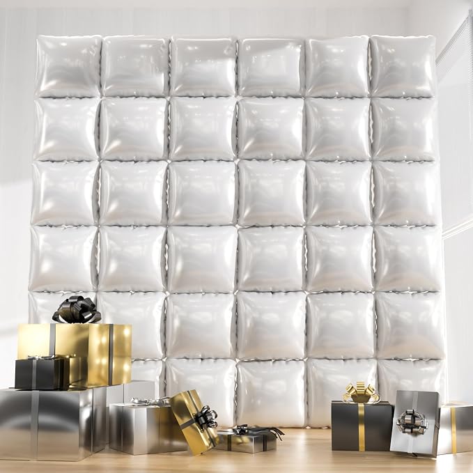 36pcs Pearl White Square Foil Balloons Backdrop Kit by ZizasAry