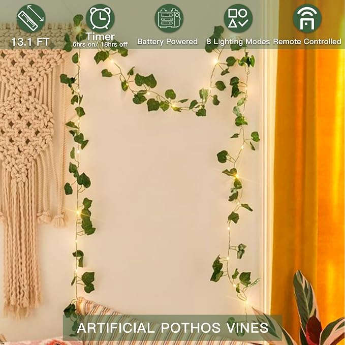13.1FT 40LED Pothos Vine with Lights Battery Operated Copper Wire | String - Image 4