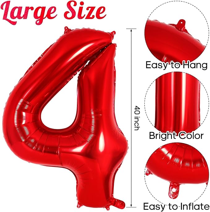 Red Number 40 Balloons, 40 Inch Big Large Foil Number Balloons, Jumbo Giant - Image 2