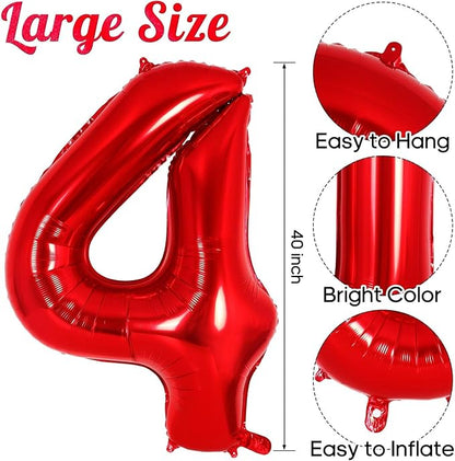Red Number 40 Balloons, 40 Inch Big Large Foil Number Balloons, Jumbo Giant - Image 2