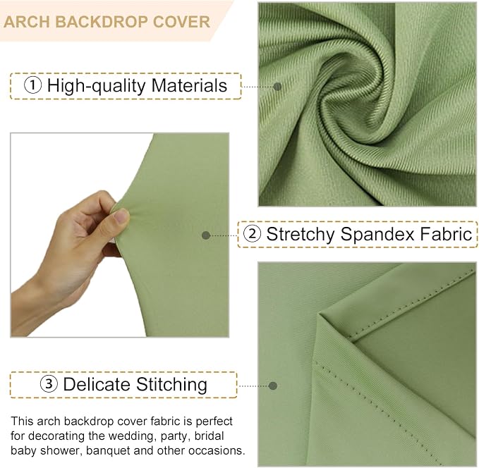 FANPROMS Sage Green Wedding Arch Cover Set of 3 Spandex Fitted Arch Backdrop - Image 3