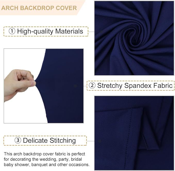 FANPROMS Wedding Arch Cover 7.2FT 6.6FT 6FT Navy Spandex Arch Cover Set of 3 - Image 3