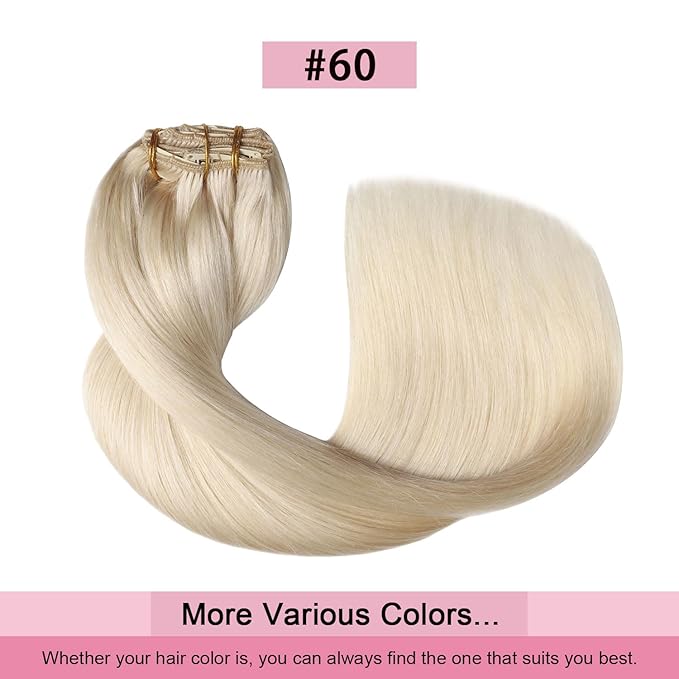 Pro2.0 Clip in Hair Extensions Real Human Hair 22inch 7pcs #60 Platinum Blonde Remy Real Hair Extensions Clip in Human Hair 120g Thick Double Weft for Women（#60-22inch）