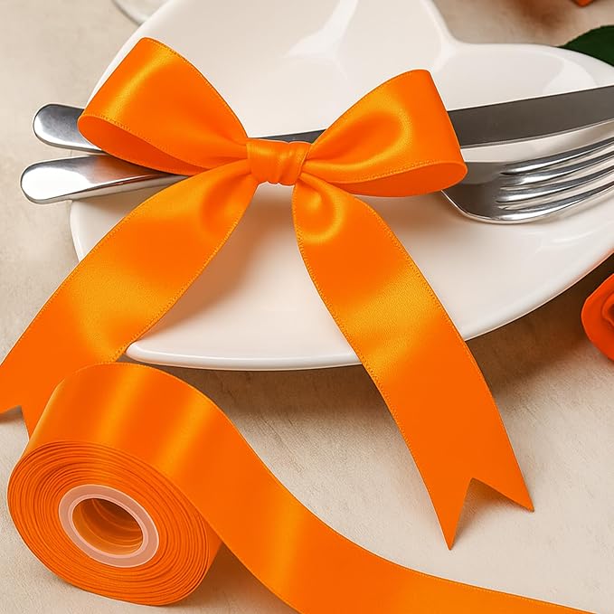 1 1/2In 30Yards Orange Ribbon for Gift Wrapping Thanksgiving Halloween | Silky - Image 4