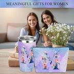 Personalized Gifts Monogrammed Birthday Gifts for Women, Her, Teacher Mother in Law Wedding Christmas Initial 20 oz Tumbler, Makeup Bag Cup Pens Journal Notebook 6 Set, (Aesthetic Purple Flower M)