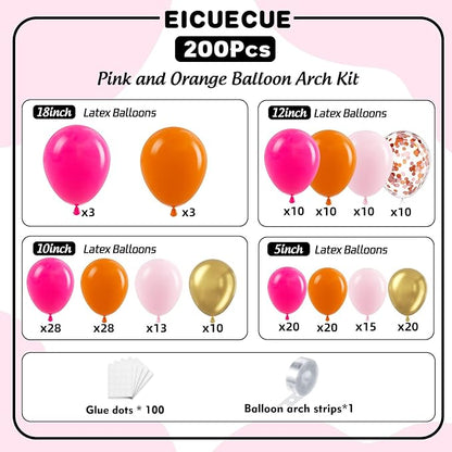 200Pcs Pink and Orange Gold Balloons Garland Arch Kit - Image 2