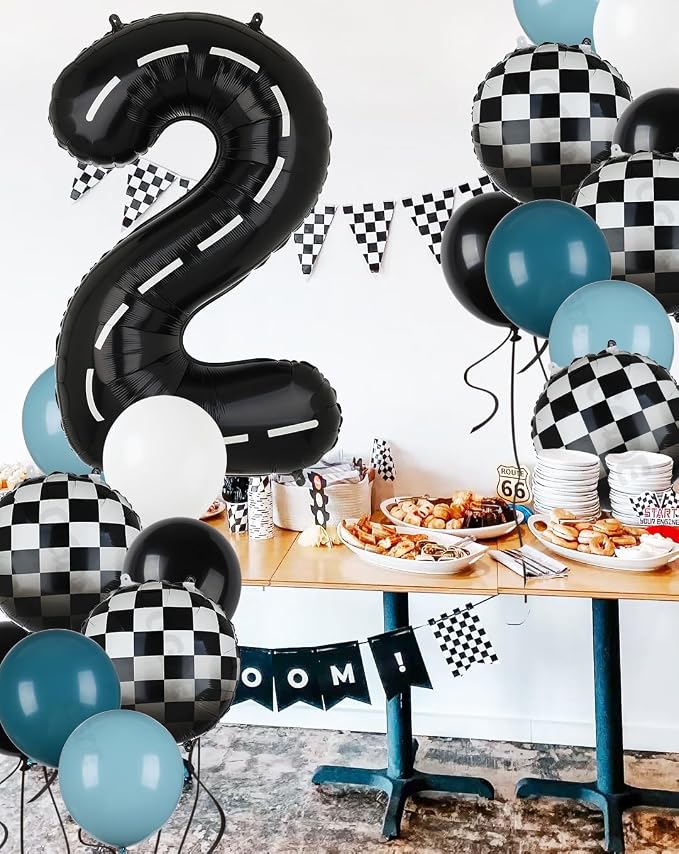 Race Car Balloon 21Pcs Kit Blue Black 40 Inch Racetrack Number Balloon 2 | - Image 4