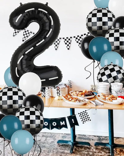 Race Car Balloon 21Pcs Kit Blue Black 40 Inch Racetrack Number Balloon 2 | - Image 4