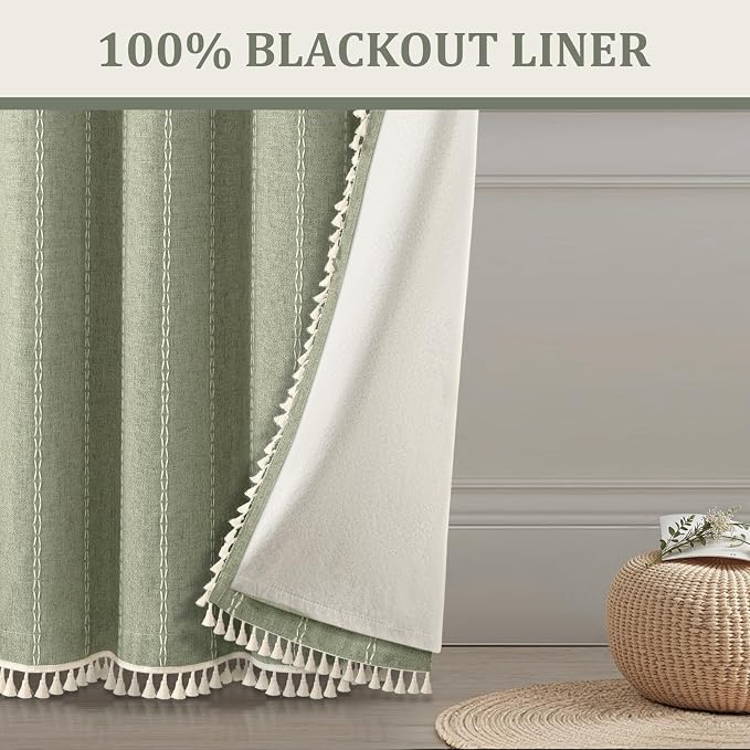 Green 100% Boho Blackout Curtains 84 Inch 2 Panels - Image 6