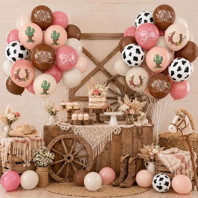Cowgirl Balloons, 12 Inch Pink Brown Balloon - Image 8
