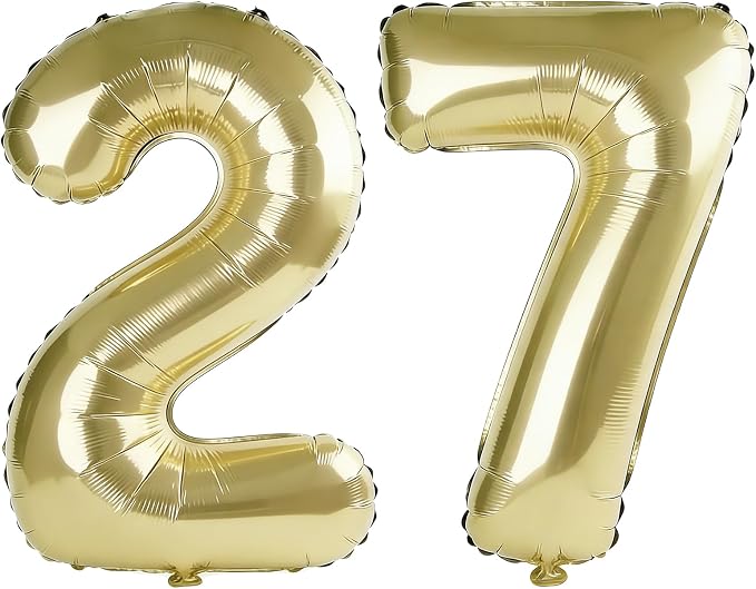 40 Inch Number 27 Balloons for 27th Birthday Party Decorations, 0-100 Champagne by FOBELEC
