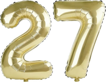 40 Inch Number 27 Balloons for 27th Birthday Party Decorations, 0-100 Champagne by FOBELEC