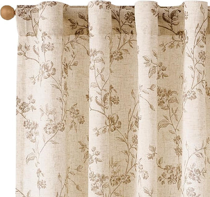 Taupe Vintage Floral Linen Curtains Farmhouse 38W X 84L 2 Panels | Elisa Series by Lazzzy