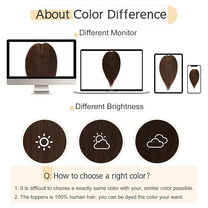 SEGO Human Hair Toppers for Women With Thinning Hair, 7 * 13CM Silk Base 100% Real Human Hair Clip in Top Wiglet Hairpieces -6 Inch No Bangs Medium Brown