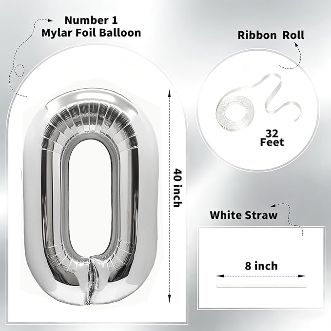 Number Balloons Silver Party Balloon - Image 2
