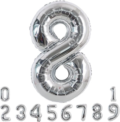 TONIFUL 40 Inch Silver Number 8 Balloon Large Foil 8th Birthday Decorations | by TONIFUL