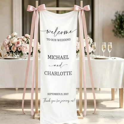 Personalized Fabric Wedding Welcome Sign, Cotton Linen Banner - Image 2